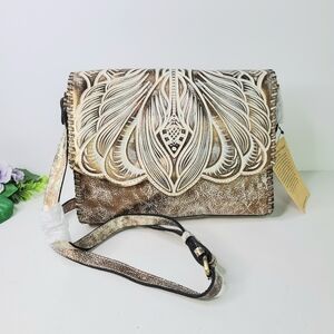 NWT Patricia Nash Santillana Metallic Burnished Tooled Collection Bag